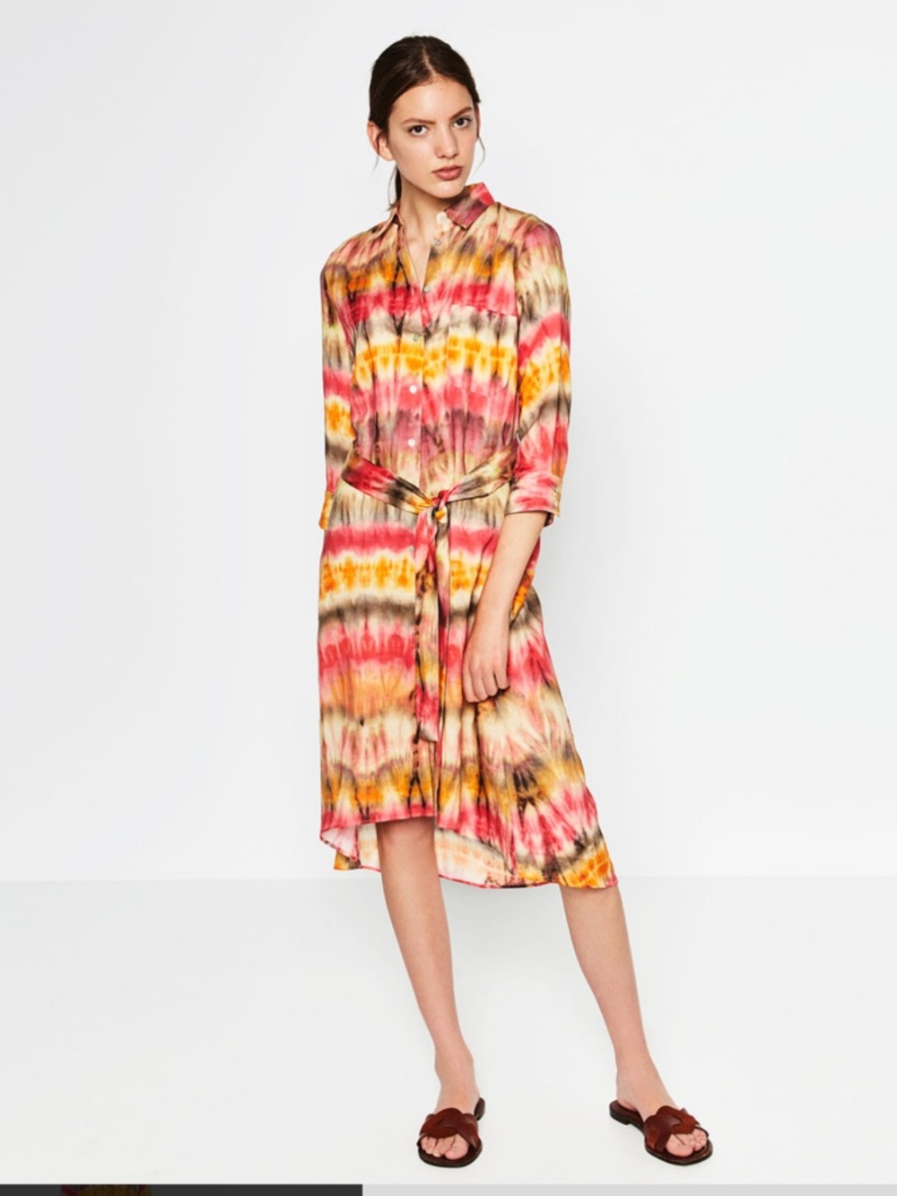Zara Multi-Color Tie-Dye Midi Shirt Dress